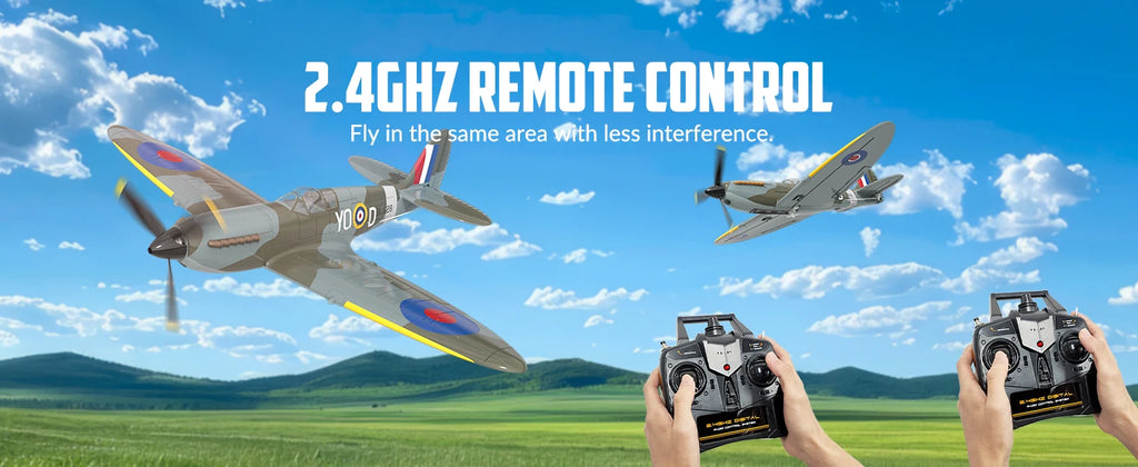 Volantex New Spitfire RC Plane EPP 400mm Wingspan RC Fighter One Key Aerobatic 2.4G 4CH RTF Warbird Plane