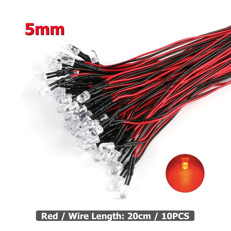 10Pcs 3mm 5mm LED Light 3V-12V Red Green Blue White Multicolor Pilot lamp For RC Crawler Car Traxxas TRX4 Axial Toy Parts