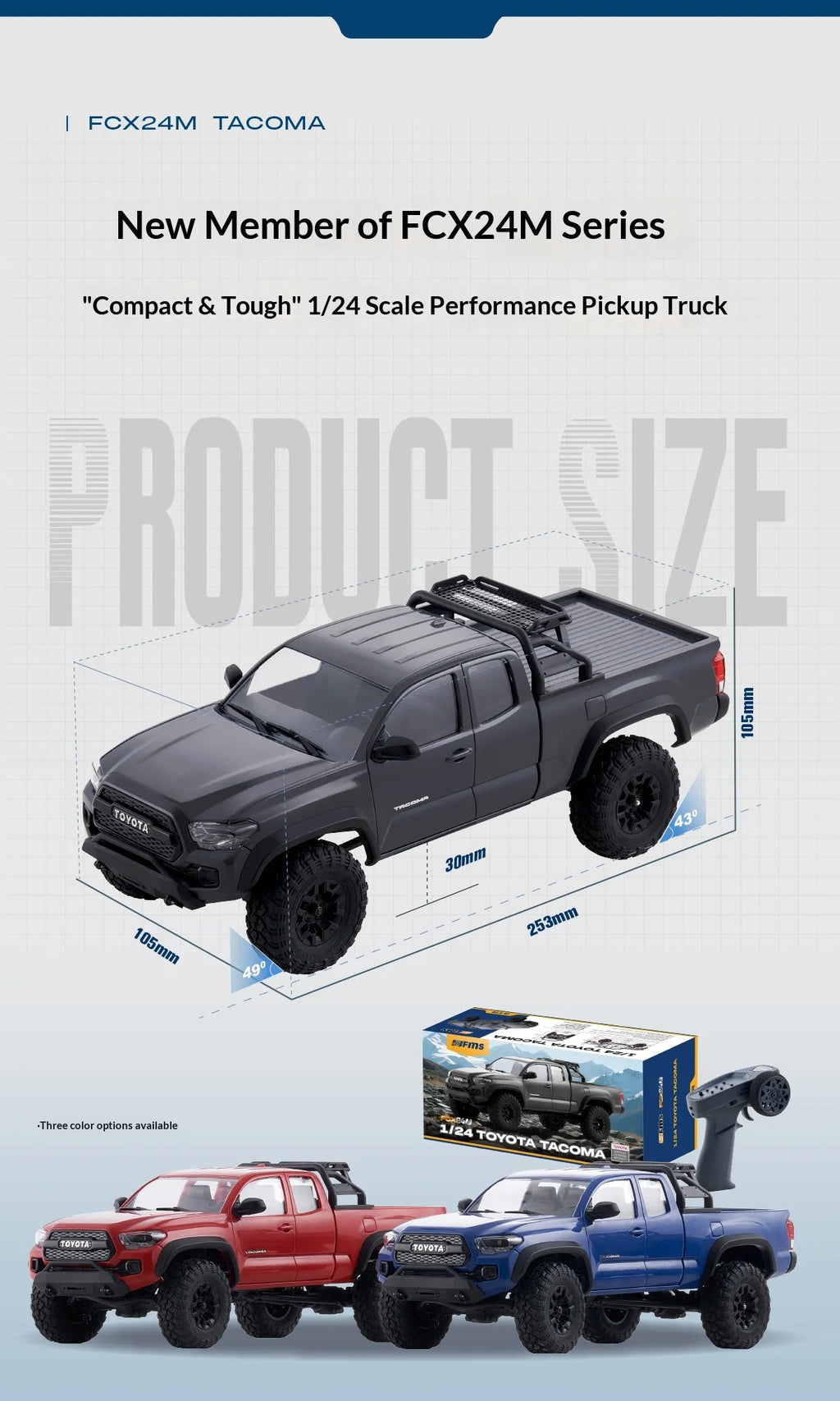 FMS 1/24 full-scale simulation model of  TACOMA remote control car RC ABS shell two-speed remote control toy car