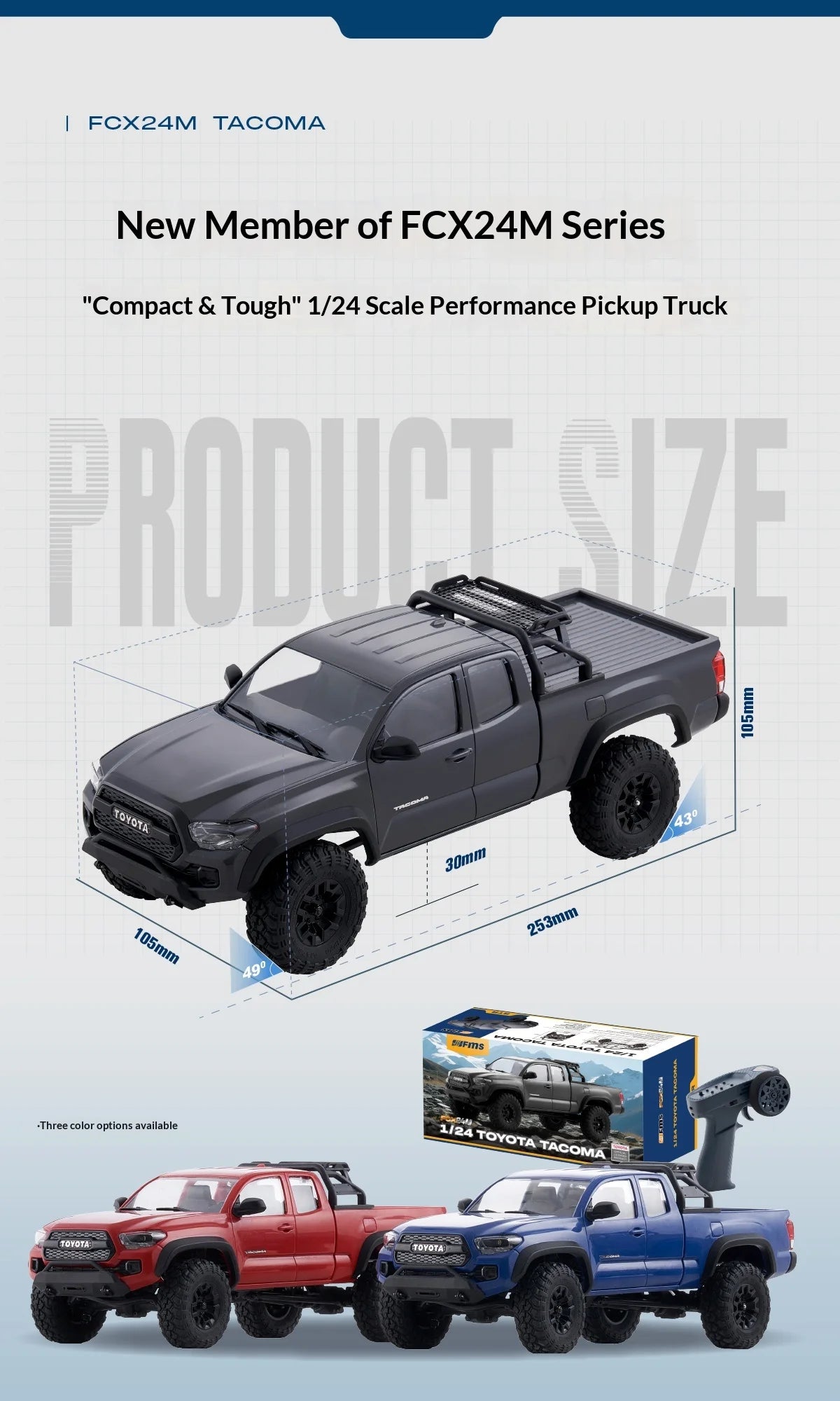 FMS 1/24 full-scale simulation model of  TACOMA remote control car RC ABS shell two-speed remote control toy car