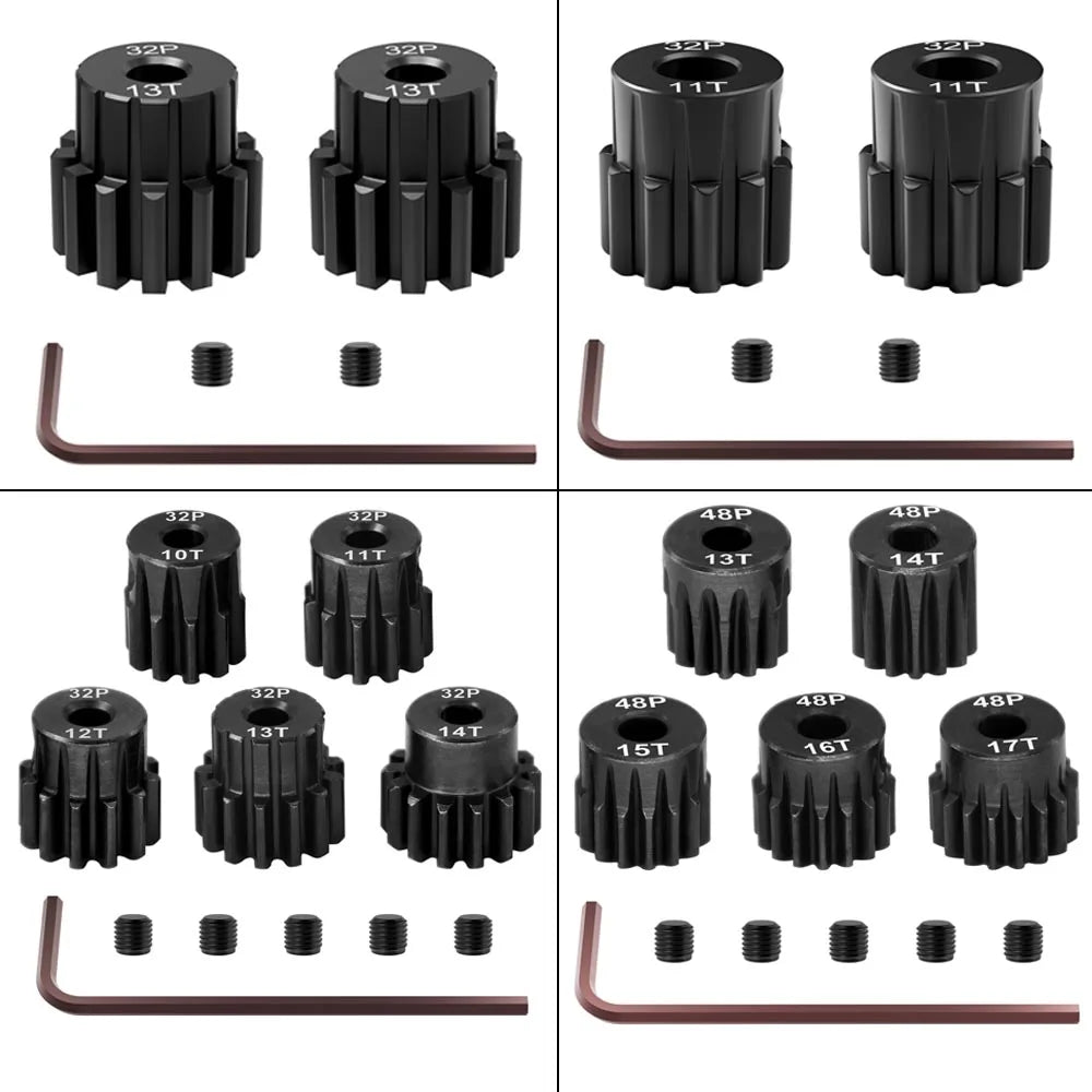 Steel Hardened 48P/32P Pinion Gears 13T 14T 15T 16T 17T 3.175mm Shaft for Traxxas Arrma HSP HPI AXIAL Tamiya Losi 1/10 RC Car