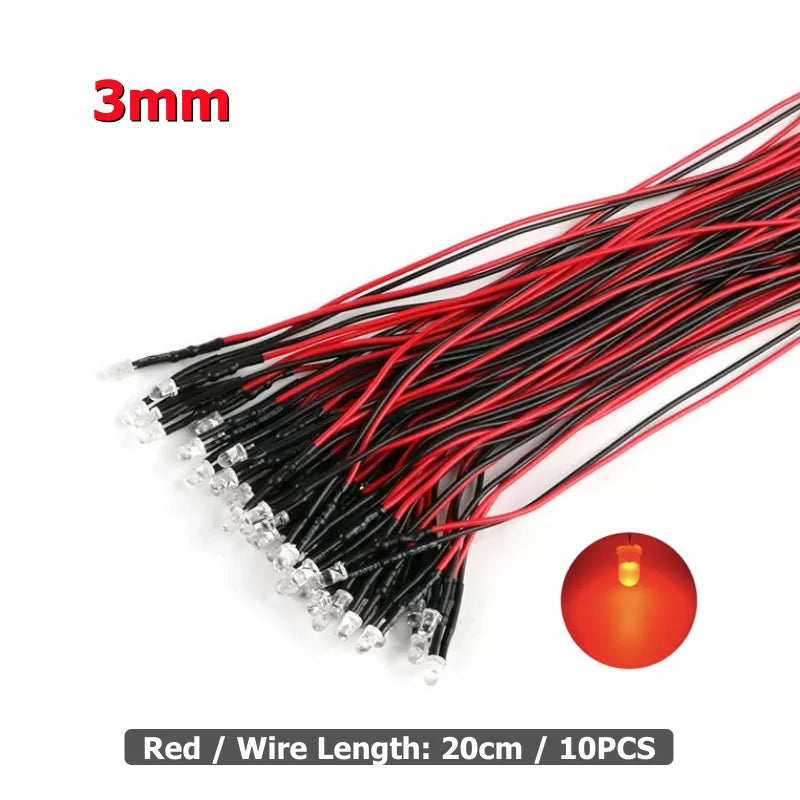 10Pcs 3mm 5mm LED Light 3V-12V Red Green Blue White Multicolor Pilot lamp For RC Crawler Car Traxxas TRX4 Axial Toy Parts