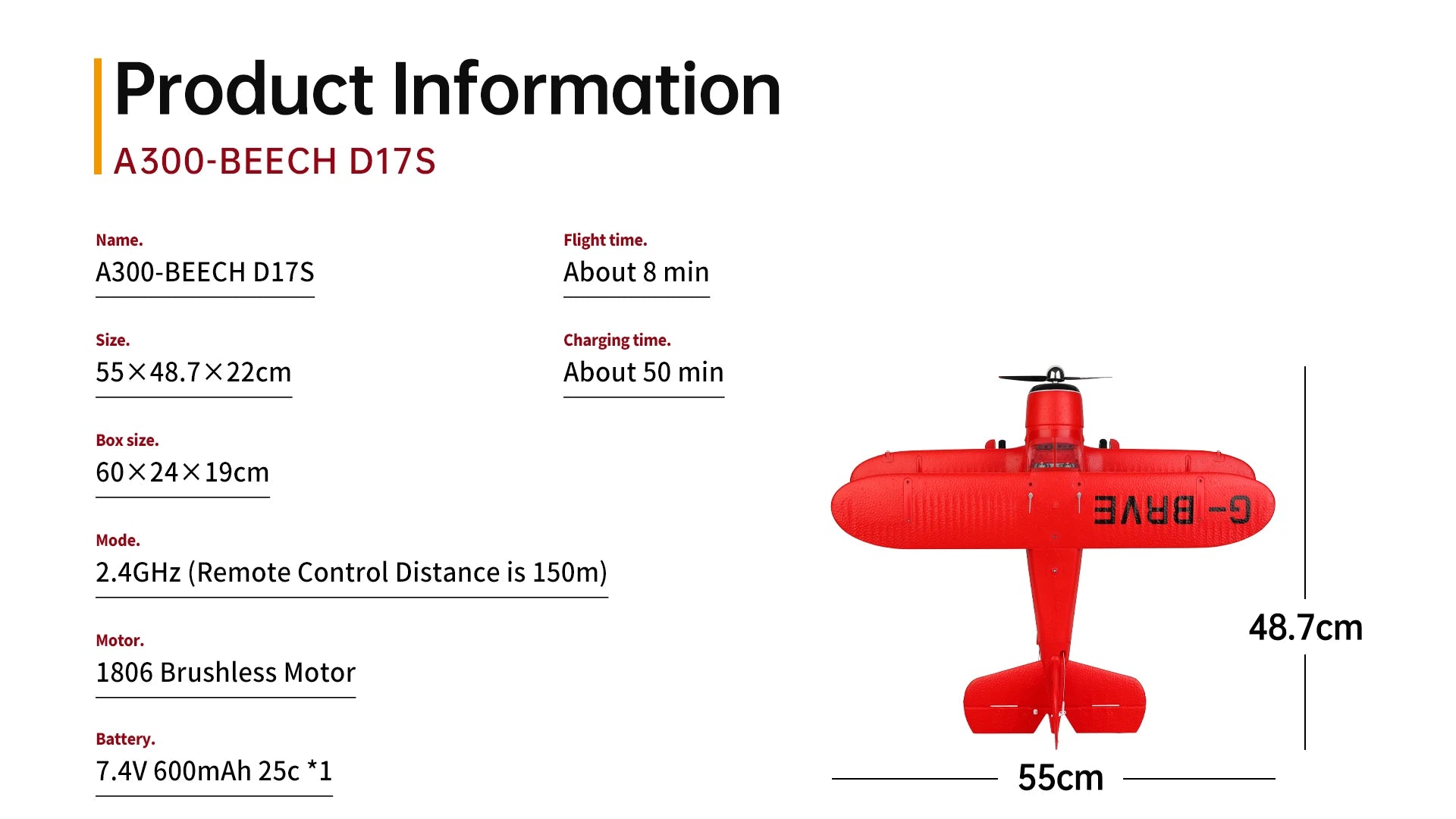 WLtoys XK A300 Beech-D17S RC Plane 4CH Brushless Motor Double Wings Remote Control Airplane 3D6G Aircraft Toys for Kids Adults