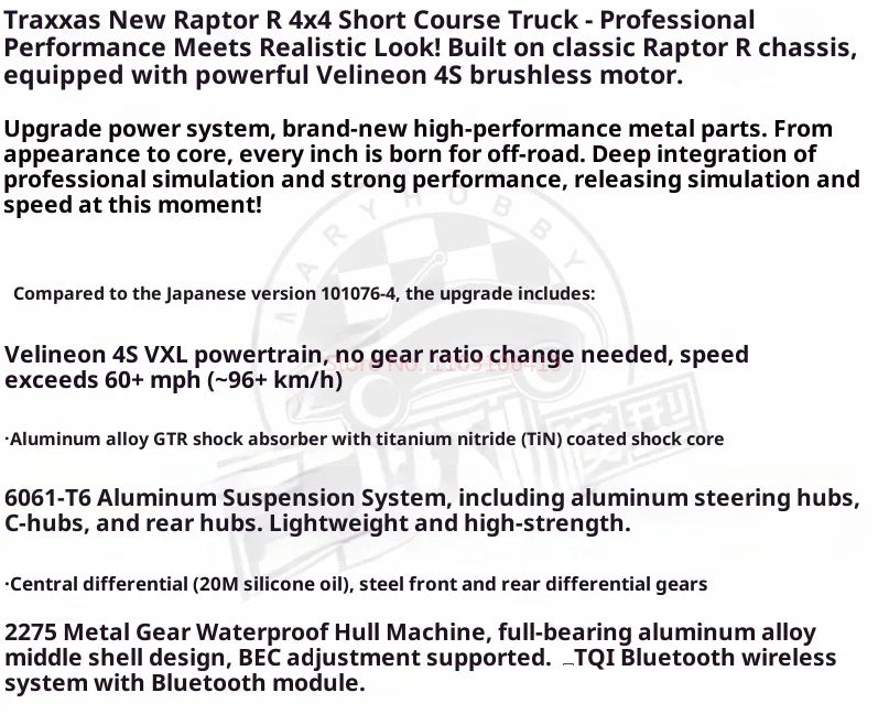 Traxxas 1:10 Raptor R 4*4 F150 Ultimate Four-Wheel Drive Brushless Short Card Remote Control Off-Road Vehicle Desert Short Card