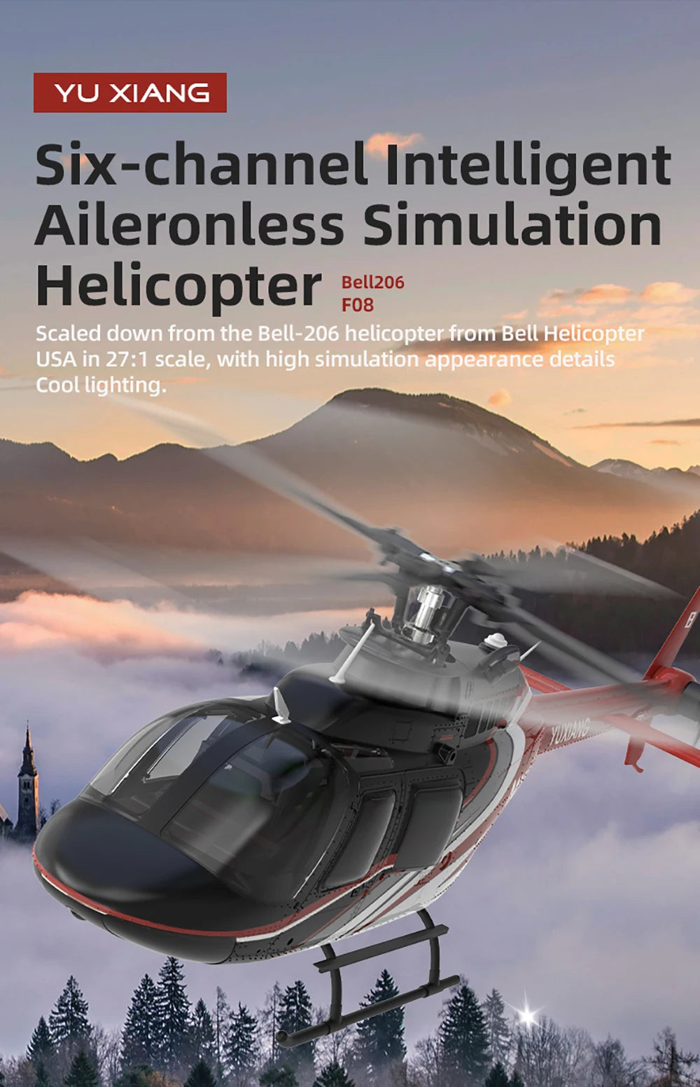 Original YUXIANG 2.4G 6CH Aileronless Bell-206 Helicopter Brushless Motor 6-Axis Gyro 120M Toys