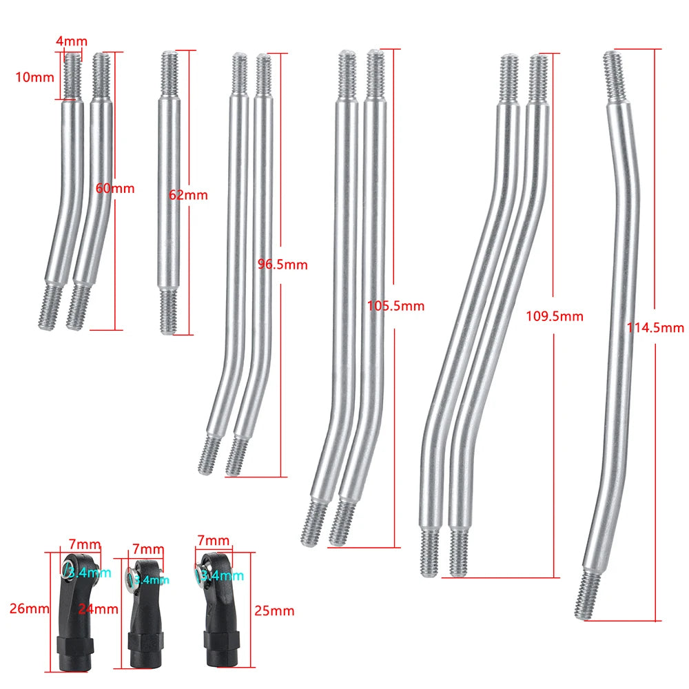 YEAHRUN Metal Links Suspension Linkage with Plastic Rod End for Axial SCX10 II Wraith TRX4 1/10 RC Crawler Car Parts