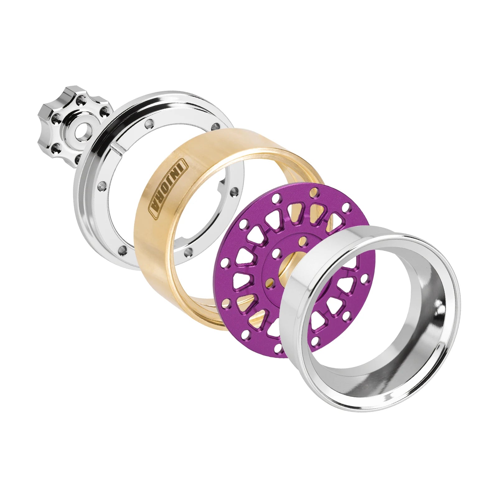 INJORA ModuWheel 1.3" Brass & Aluminum Beadlock Wheels, Negative Offset, for 1/18 1/24 RC Crawlers