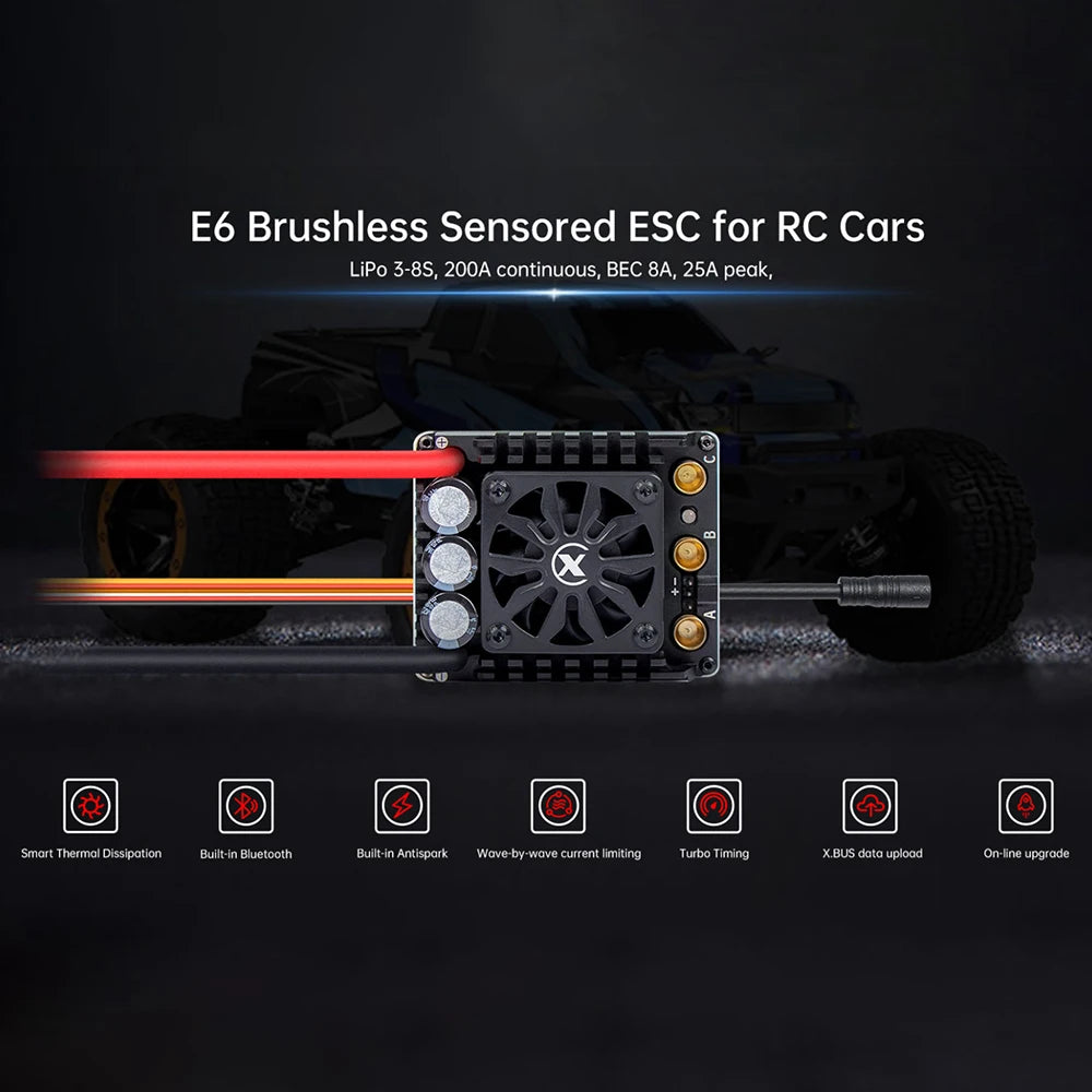 XC E6 200A 3-8S Lipo Sensored Brushless ESC for 1/6 RC Model Car Buggy Truck Accessories