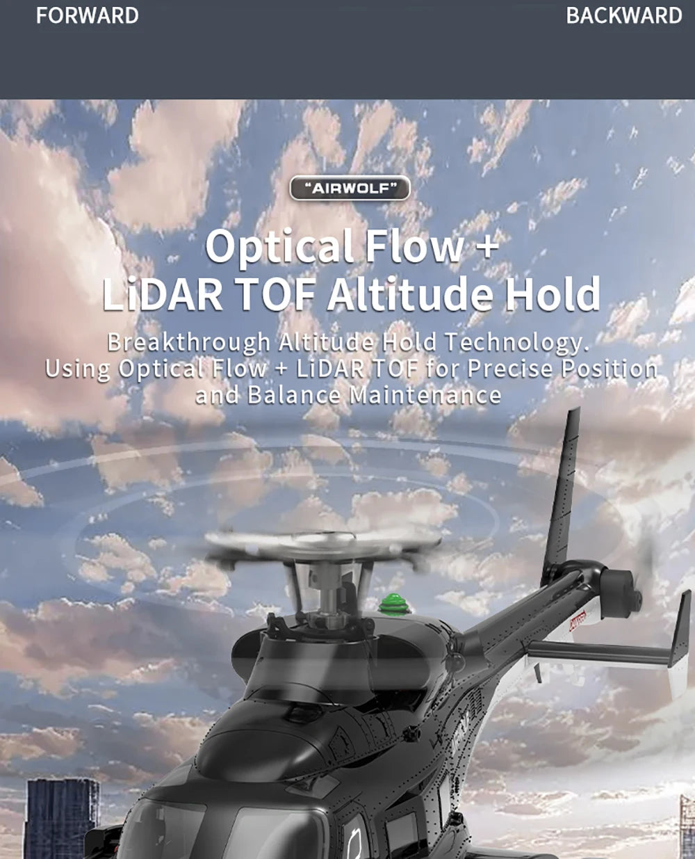 YUXIANG Airwolf RC Helicopter 1:34 9CH GPS Brushless Optical Flow Positioning