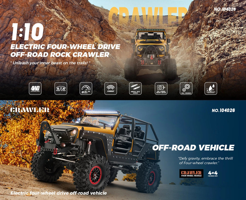 WLtoys 104026 1/10 Professional RC Car Off Road 4x4 2.4G 4WD Remote Control Cars 45 Minutes Working Time Climbing Car Adult Toy