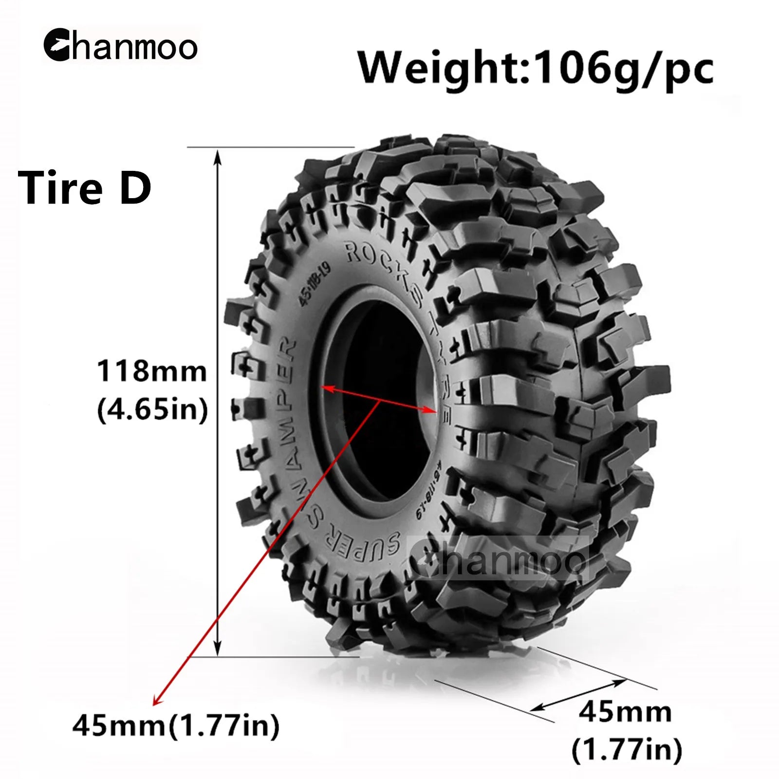 1.9in Crawler Tires Rock Wheels Mud Tyre for 1/10 Scale RC Car Axial Traxxas SCX10 II III TRX4 RC4WD D90 YK4102 Gen8 Redcat