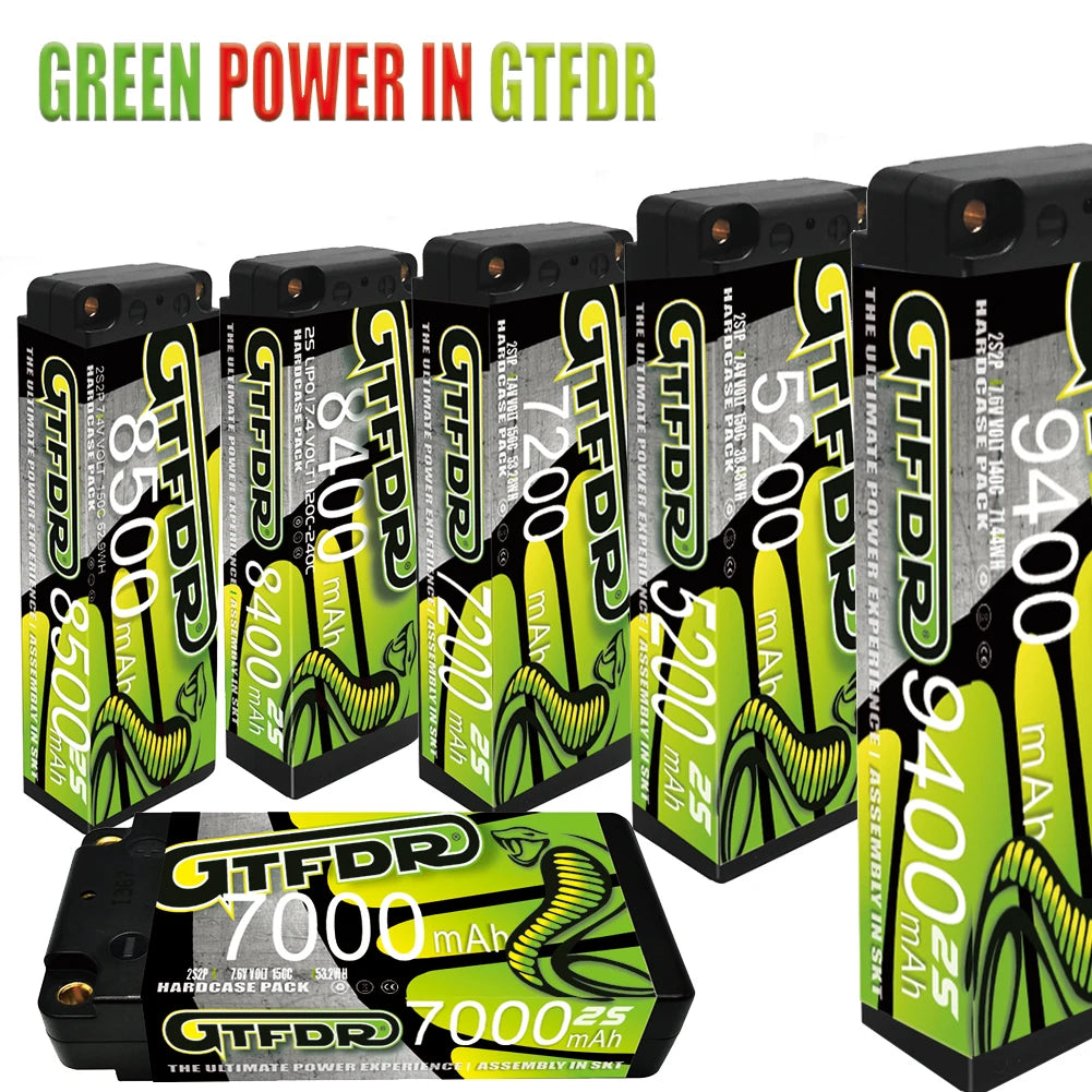 GTFDR 7.6V 7.4V 2S 5MM SHORTY HV 5200MAH 7200MAH 7000MAH 6300MAH 8400MAH 8500MAH 9400MAH 120C 150C 140C  Battery Rc Lipo 1/10