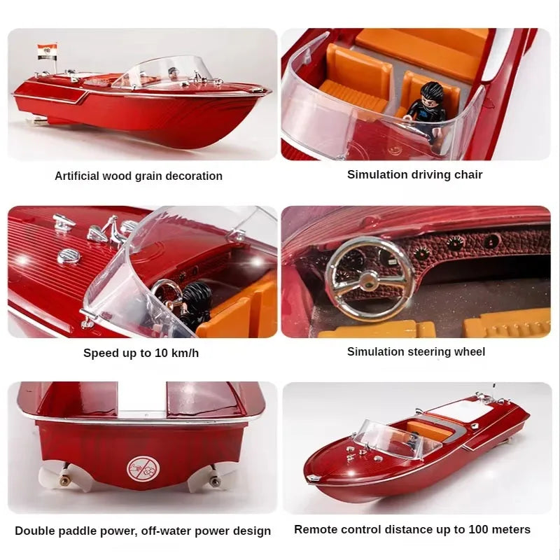 Remote Control Boat Retro Speed Boat High Horsepower Electric Yacht Cruise Model Racing Boat Boy Water Classic Toy