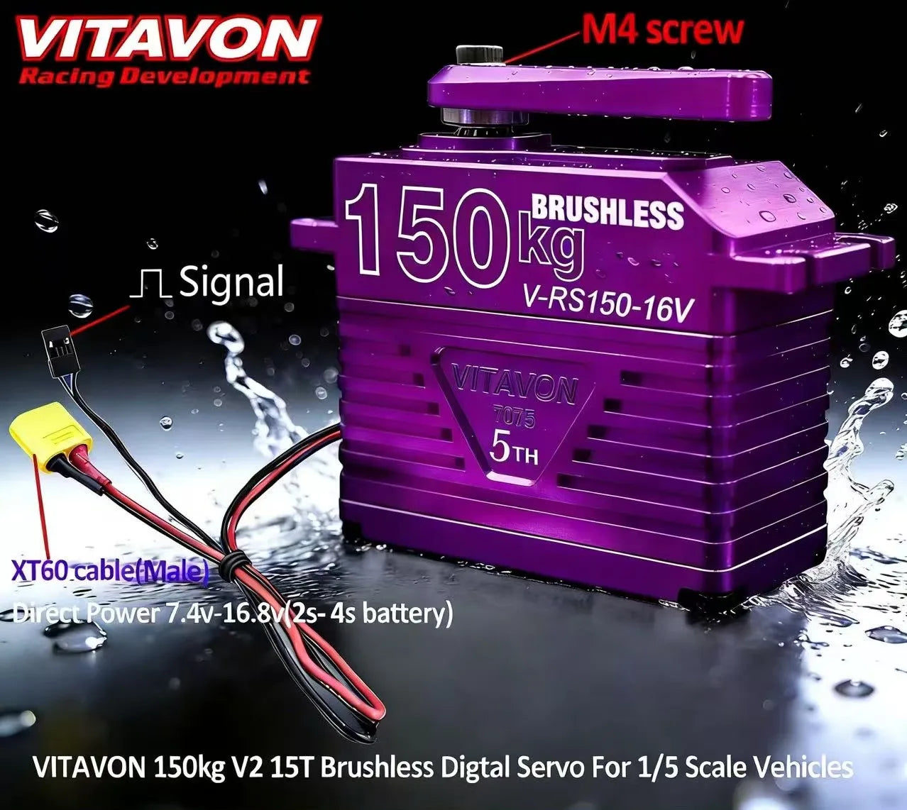 VITAVON 7075 Aluminum Servo150kg15T Brushless Digtal Servo Metal Gear Steering Brushless Servo For RC 1/5 Car Losi 5ive-B 5T