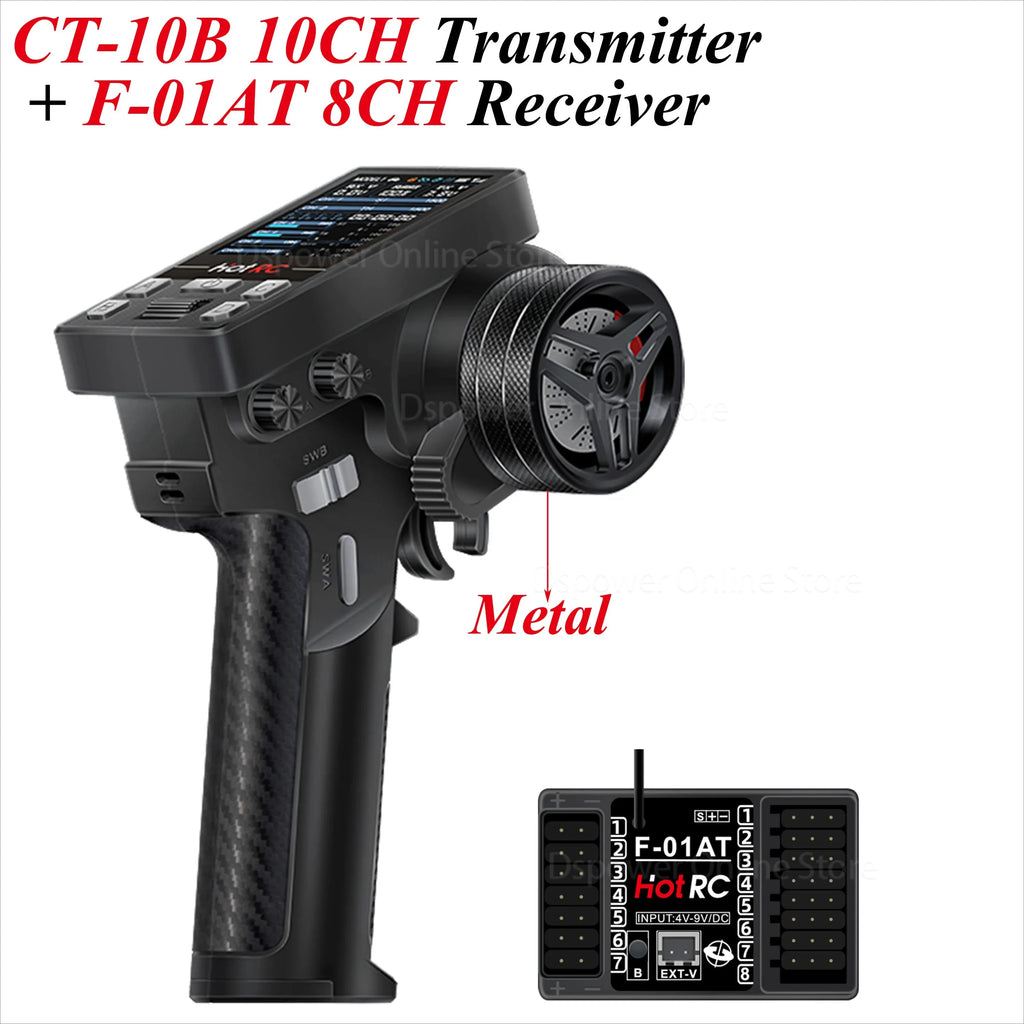 HotRC CT-10B 10CH 2.4G Color Screen Transmitter 10 Channel Remote Control F-10A F-01A 4/6/8/10CH Gyro Receiver for RC Car Boat