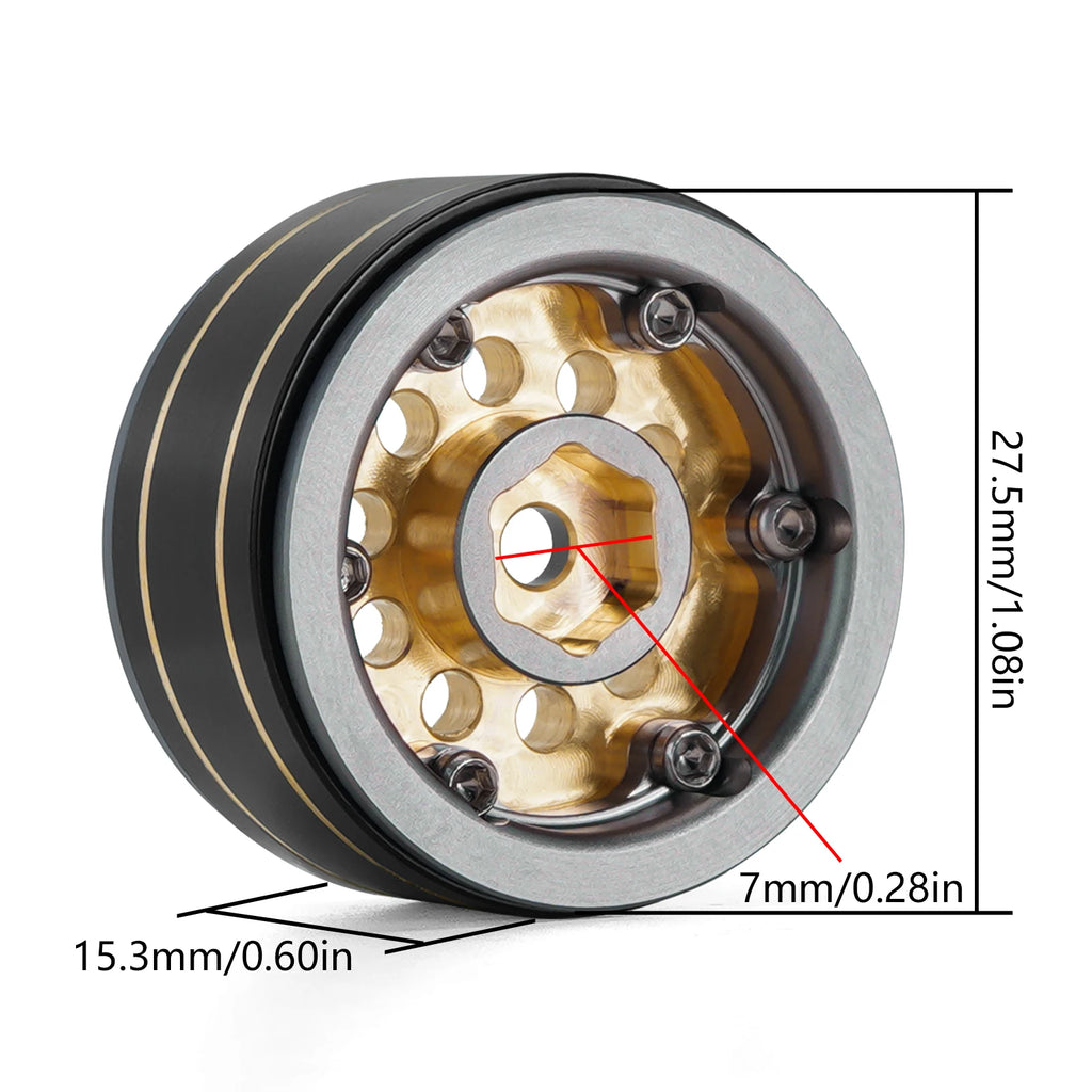 INJORA 39g Black Coating Brass 1.0" Beadlock Wheel Rims for 1/24 1/18 RC Crawler Car Axial SCX24 AX24 TRX4M FCX24 (W1008)