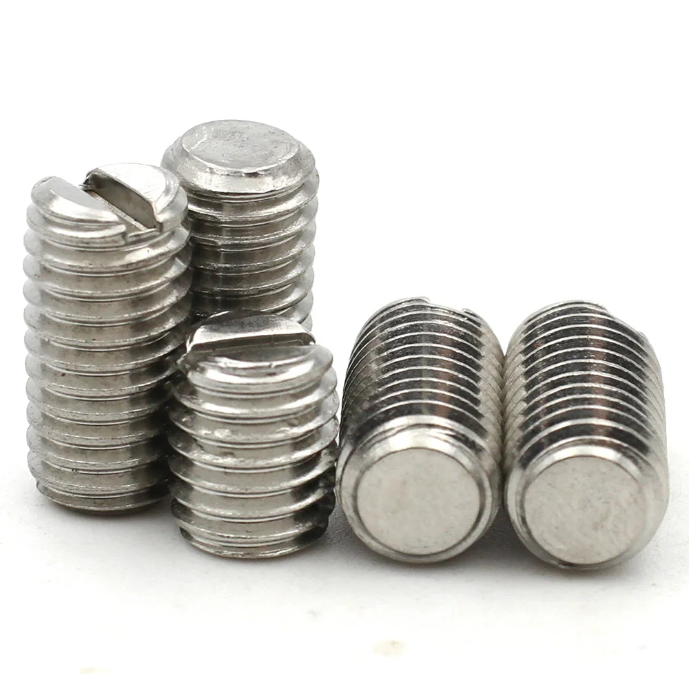 10pcs M1.6 M2 M2.5 M3 M4 M5 M6 M8 304 Stainless Steel Slotted Flat End Set Screw Headless Machine Thread Grub Screws DIN551