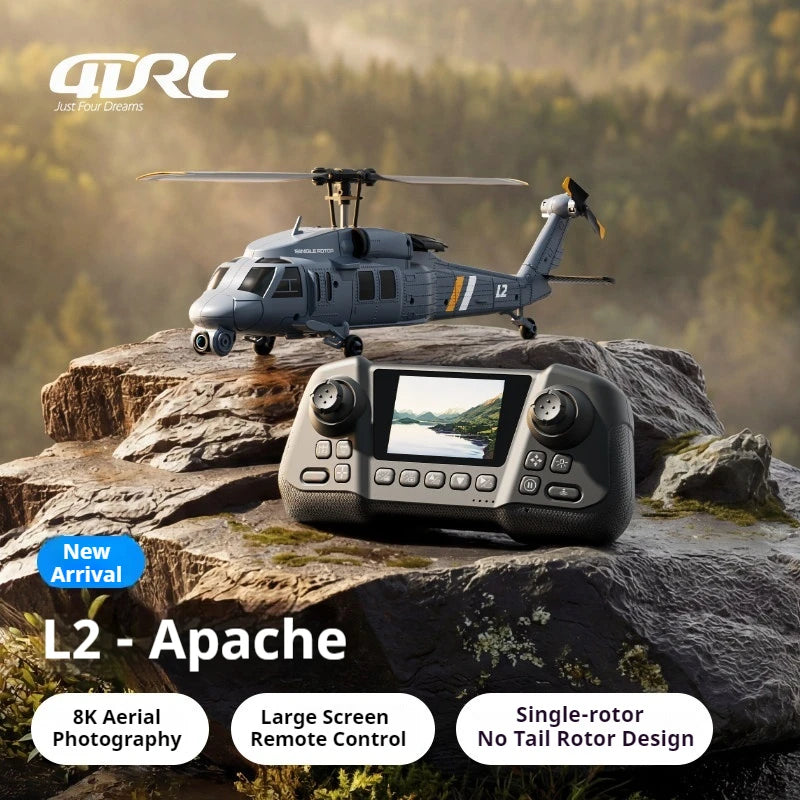 4DRC L2 Apache Military Remote Control Helicopter 6 Axis Gyro Single Rotor 8K Aerial Optical Flow With Screen Remote Boys Gift