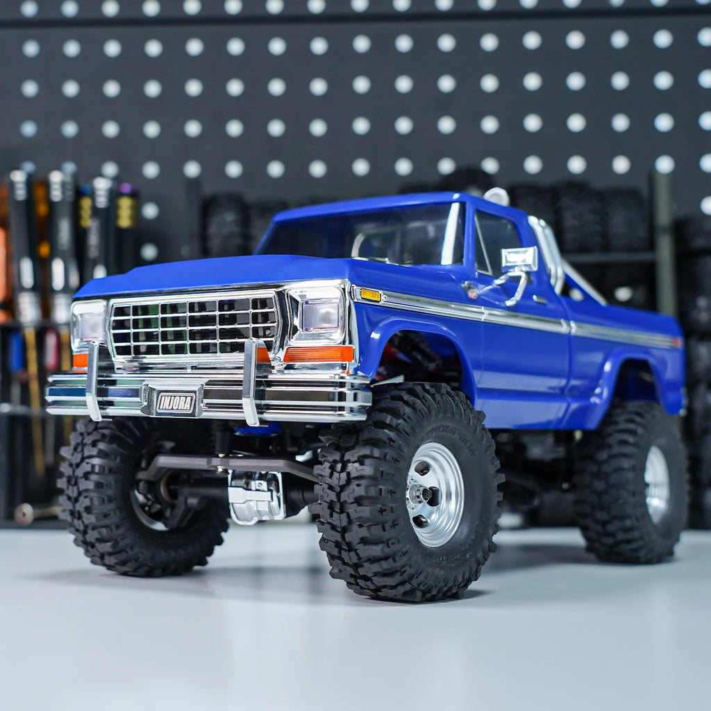 INJORA CNC Aluminum Front Rear Bumper with Dual Exhaust for 1/18 RC Crawler TRX4M High Trail F150 Upgrade (4M-95)
