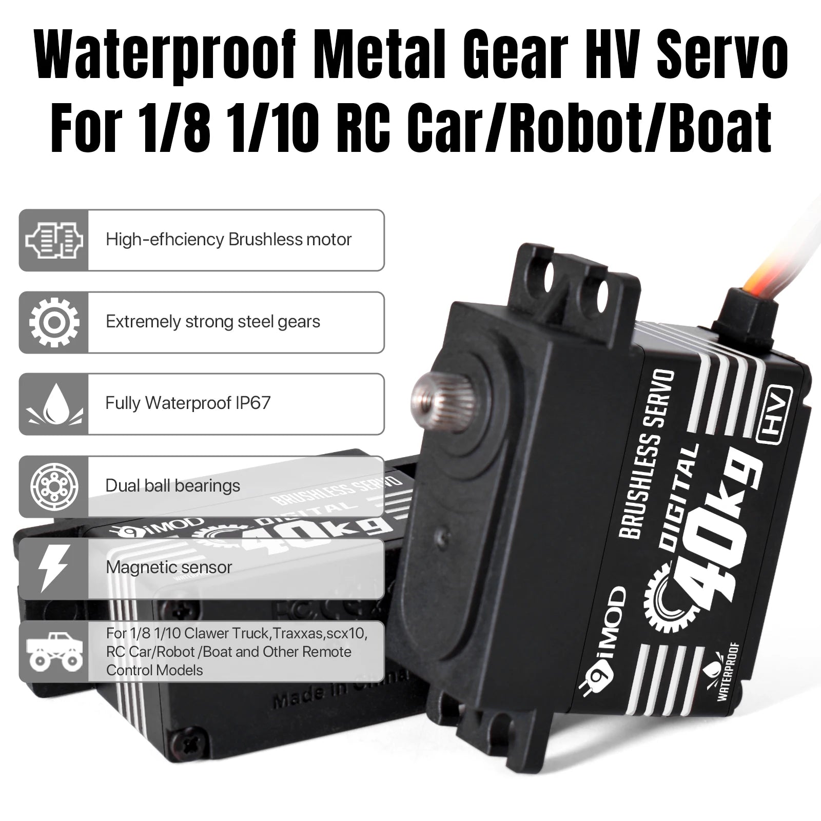 9imod Brushless Servo Waterproof Digital Metal Gear Servo for 1/8 1/10 RC Crawler Car Boat