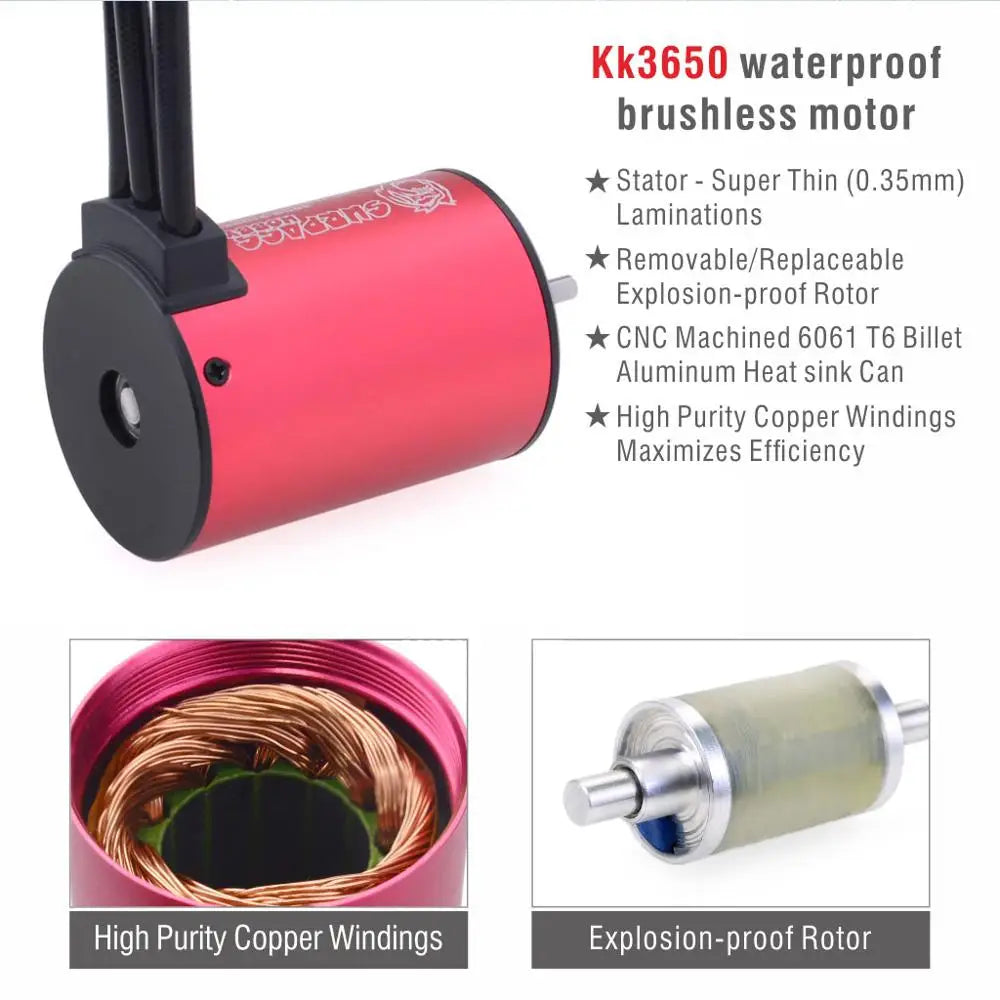 Surpass Hobby KK 3650 Combo Waterproof Brushless Motor 7700/6900/4500/3600/3100KV 3.175mm Shaft w/ 60A/120A ESC for 1/10 RC Car