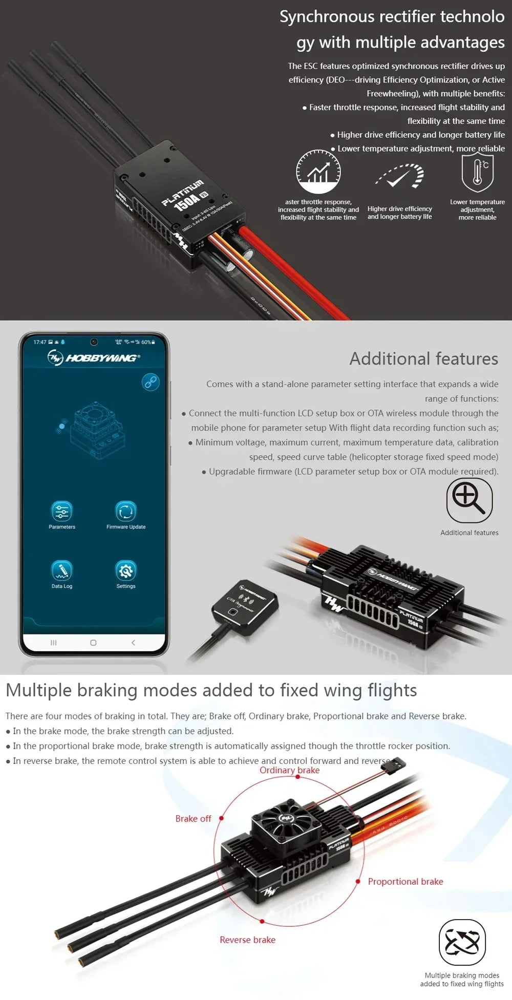Hobbywing Platinum V5 80A 120A 150A 3-8S Brushless ESC Electric Speed Control Switchable BEC Output For RC Helicopter Fixed-Wing