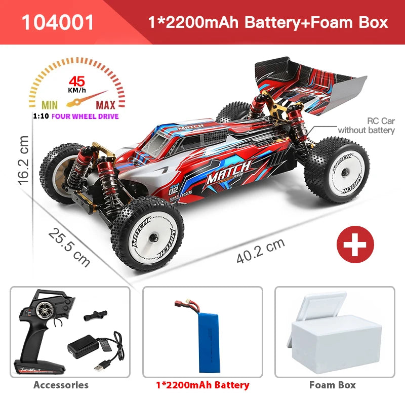 Wltoys 104001 RTR 1/10 4WD RC Car 2.4G Remote Control Racing Car Drift 45km/h High Speed Off-Road Climbing Metal Vehicles Toys