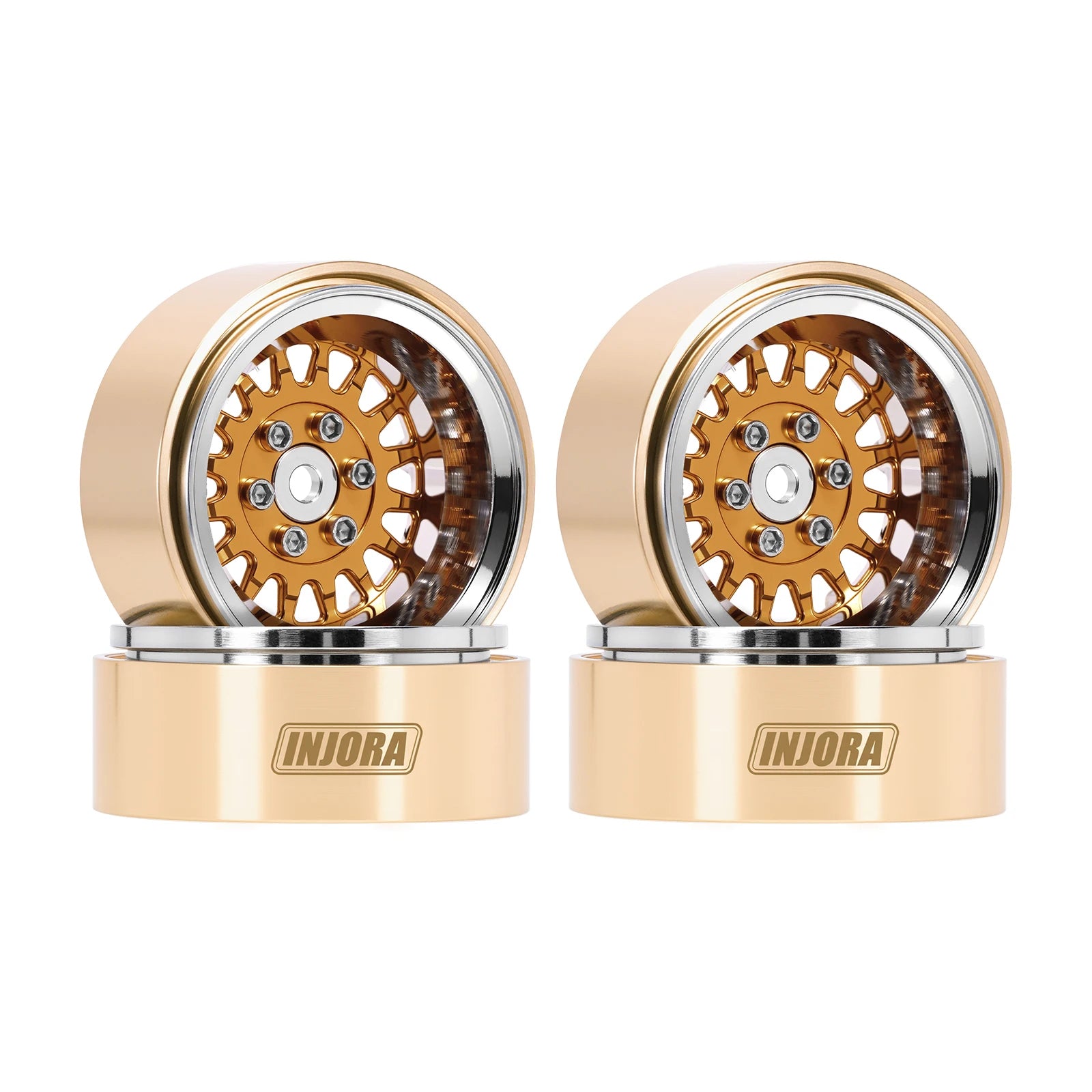 INJORA ModuWheel 1.3" Brass & Aluminum Beadlock Wheels, Negative Offset, for 1/18 1/24 RC Crawlers