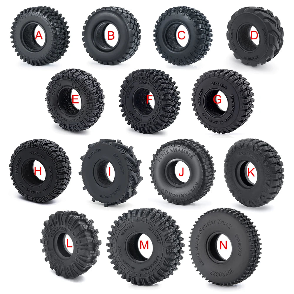 YEAHRUN 4Pcs 1.0inch Soft Rubber Wheel Tires 50/54/58/62/64/65mm for TRX-4M 1/18 Axial SCX24 1/24 RC Crawler Car Upgrade Parts