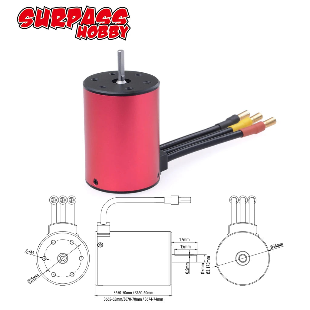 Surpass Hobby KK 3650 Combo Waterproof Brushless Motor 7700/6900/4500/3600/3100KV 3.175mm Shaft w/ 60A/120A ESC for 1/10 RC Car