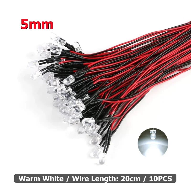 10Pcs 3mm 5mm LED Light 3V-12V Red Green Blue White Multicolor Pilot lamp For RC Crawler Car Traxxas TRX4 Axial Toy Parts