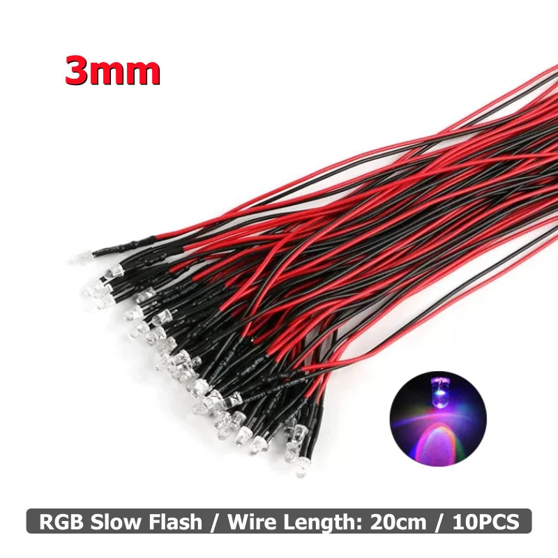 10Pcs 3mm 5mm LED Light 3V-12V Red Green Blue White Multicolor Pilot lamp For RC Crawler Car Traxxas TRX4 Axial Toy Parts