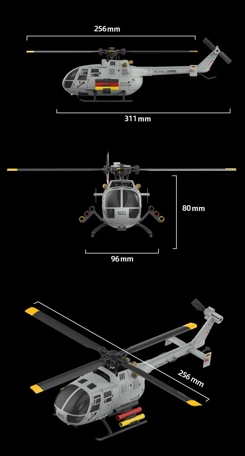 RC ERA C186S Remote Control Helicopter Six-Pass Simulation Brushless Flight Model BO105 Optical Flow Positioning Boy Toy Gift