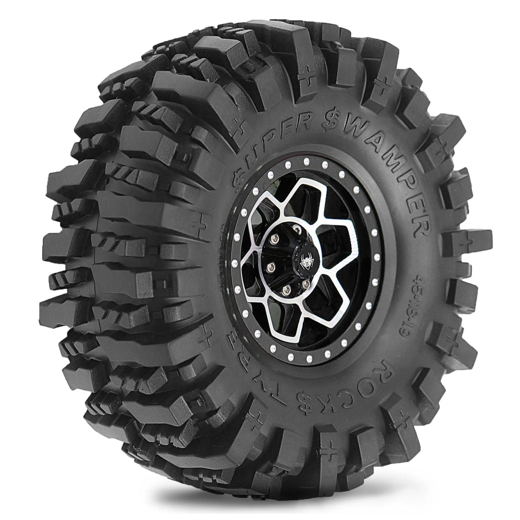 4-PCS 1.9 Beadlock Wheels and Tires OD 4.65'' for 1/10 Crawler Traxxas TRX4 Axial SCX10 II III Redcat Gen8 Gen7 12mm Hex