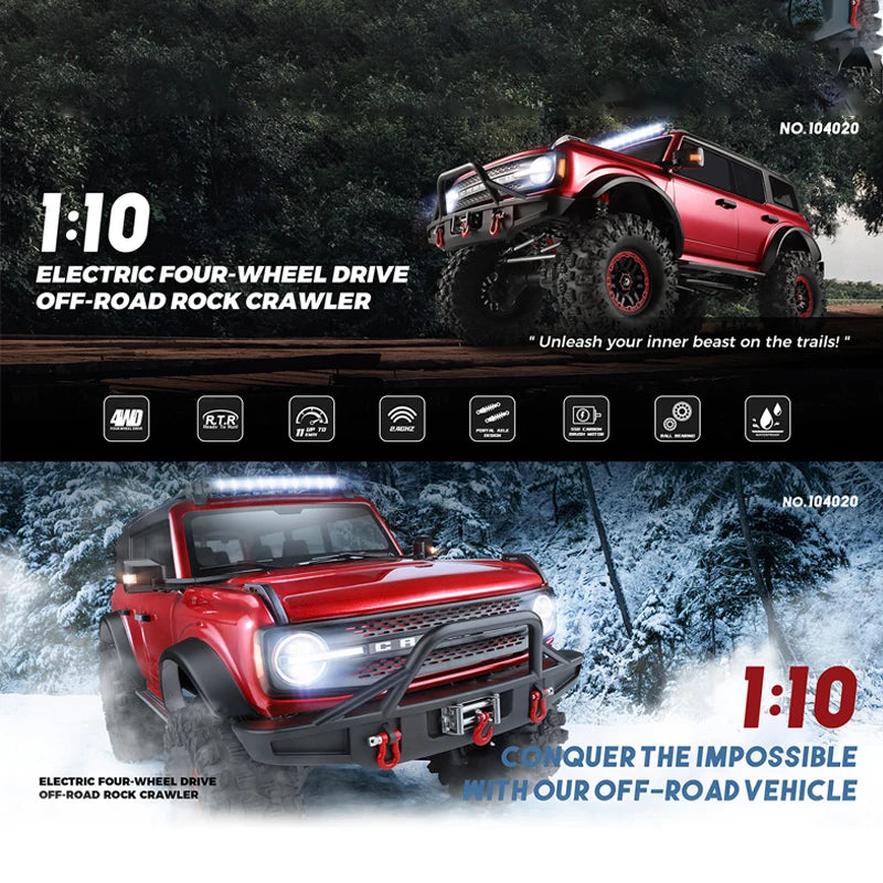 WLtoys 104020 1/10 Professional RC Car Off Road 4x4 2.4G 4WD Remote Control Cars 45 Minutes Working Time Climbing Car Adult Toy