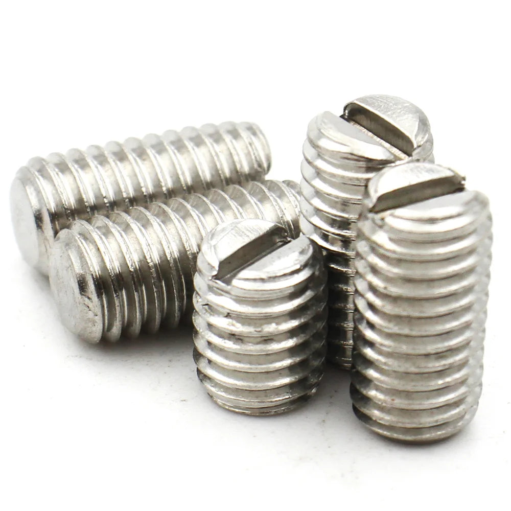 10pcs M1.6 M2 M2.5 M3 M4 M5 M6 M8 304 Stainless Steel Slotted Flat End Set Screw Headless Machine Thread Grub Screws DIN551