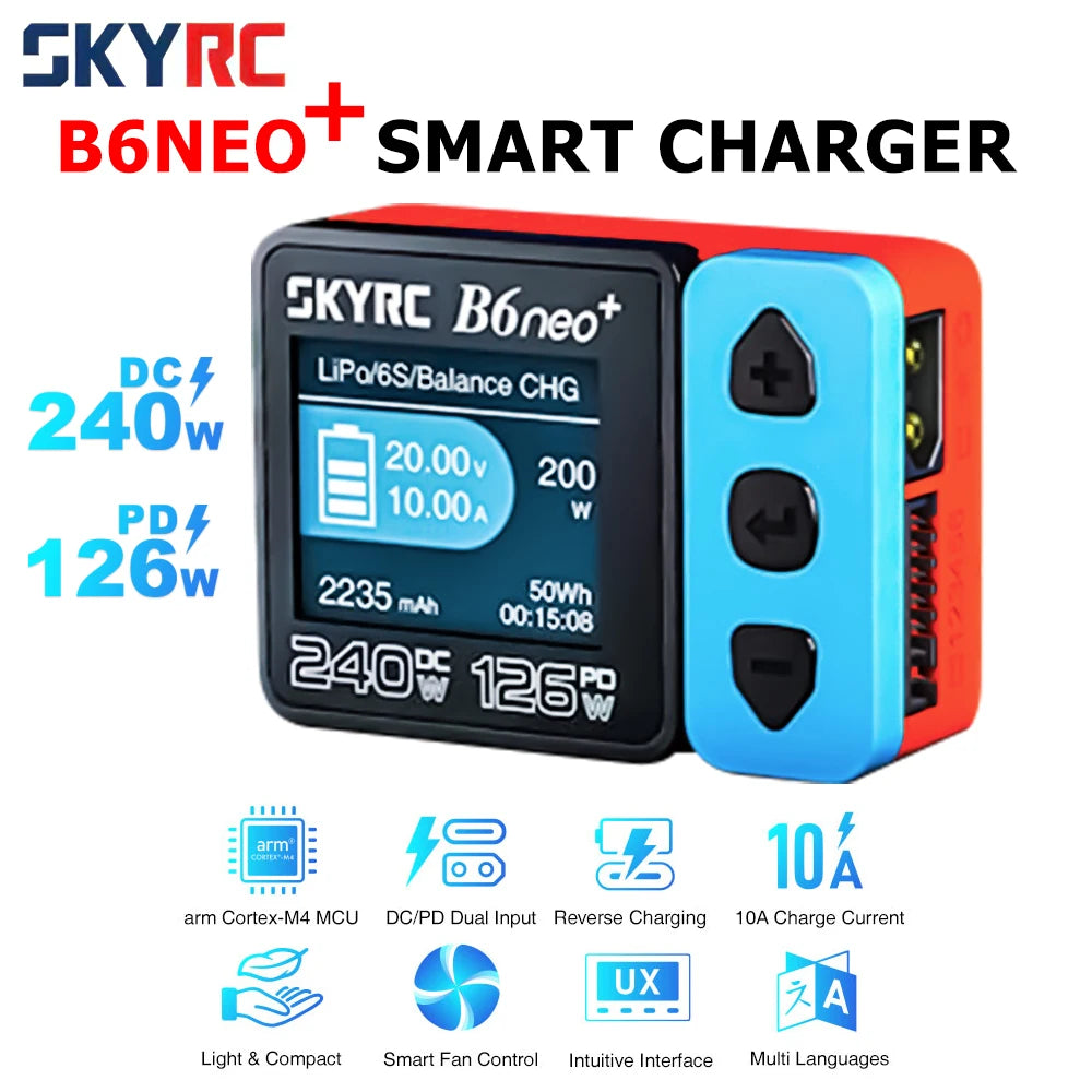 SKYRC B6neo+ Smart Charger High Power DC240W PD126W Multilanguage Balance Charger 600mA XT60/Type-C /PSA100 Power Adapter