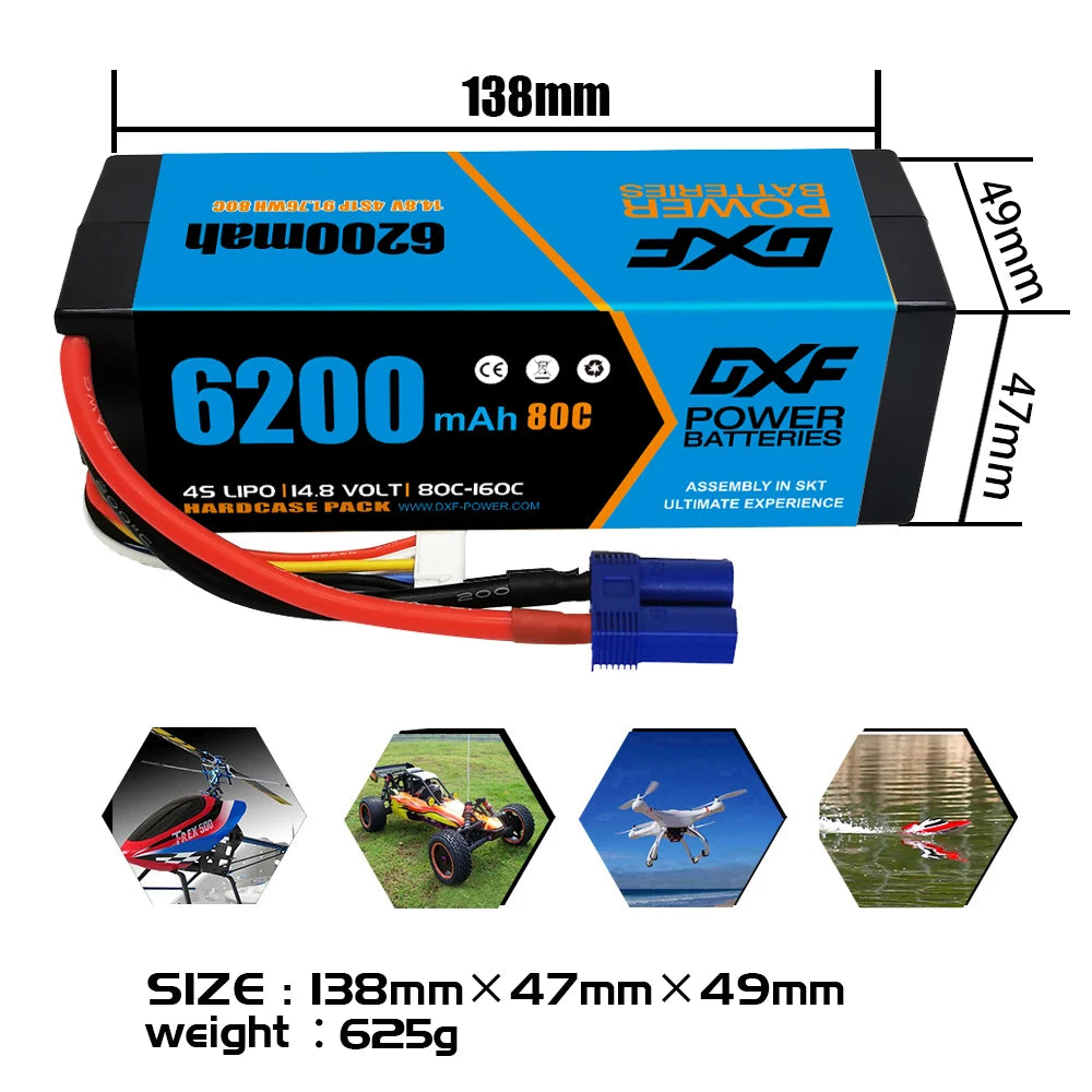 2PCS DXF battery 3S Lipo 11.1V 11.4V 5200mah 6200mah 7200mah 8000mah 9200mah 6750mah 80C 100C 130C with EC5 XT90 T for RC Car