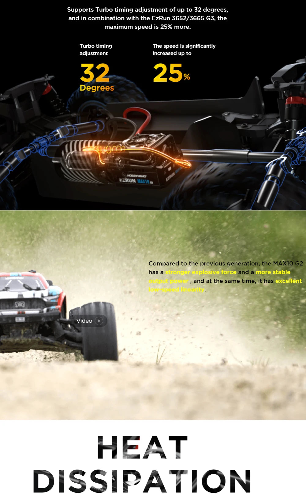 Hobbywing EzRun MAX10 G2 80A/140A Waterproof Brushless ESC & 3652/3665 SD G3 4-Pole Sensored Brushless Motor For 1:10 Truck Car