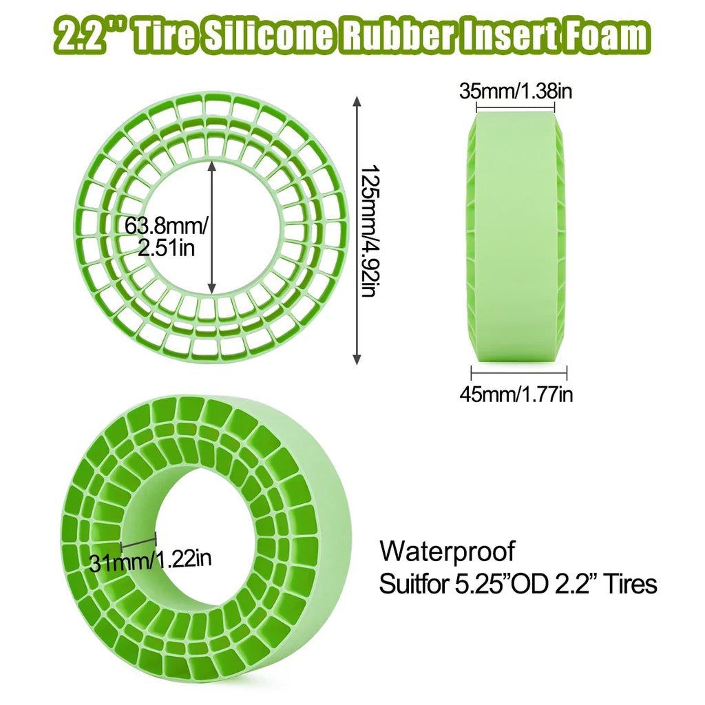 4PCS Waterproof 2.2" Silicone Rubber Insert Foam 125*45mm for 1/10 RC Crawler Car SCX10 Capra Wraith Upgrade Parts