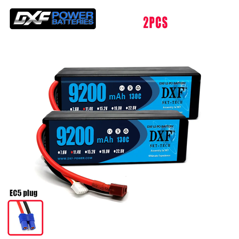 2PCS DXF battery 3S Lipo 11.1V 11.4V 5200mah 6200mah 7200mah 8000mah 9200mah 6750mah 80C 100C 130C with EC5 XT90 T for RC Car