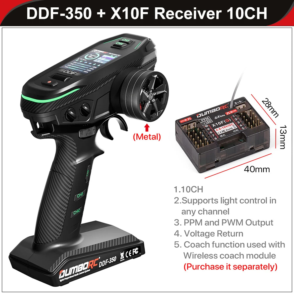 DUMBORC DDF-350 Transmitter with Receiver 2.4G 10CH Digital Radio Remote Controller for RC Car Boat Tank LCD FHSS System