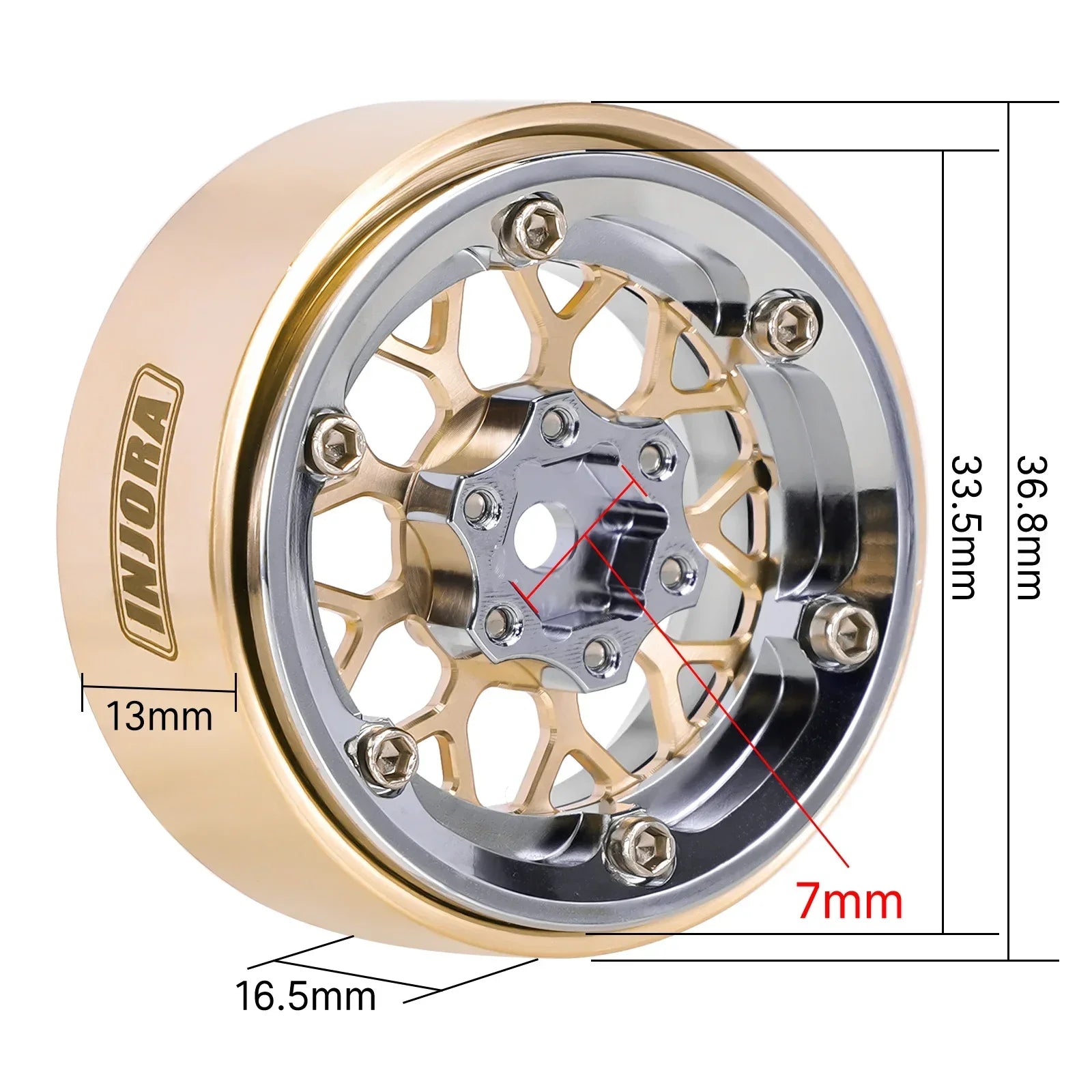 INJORA ModuWheel 1.3" Brass & Aluminum Beadlock Wheels, Negative Offset, for 1/18 1/24 RC Crawlers