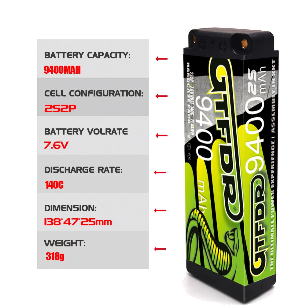 GTFDR 7.6V 7.4V 2S 5MM SHORTY HV 5200MAH 7200MAH 7000MAH 6300MAH 8400MAH 8500MAH 9400MAH 120C 150C 140C  Battery Rc Lipo 1/10