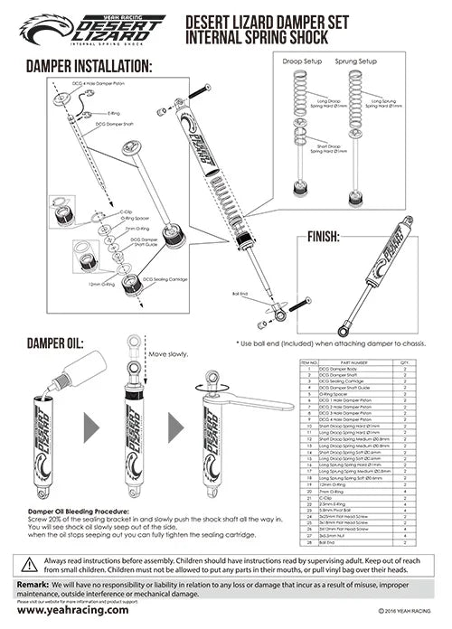 Yeah Racing 90mm Desert Lizard Two Stage Internal Spring Damper Pair For 1/10 Crawler 'G6 Certified' #DDL-090